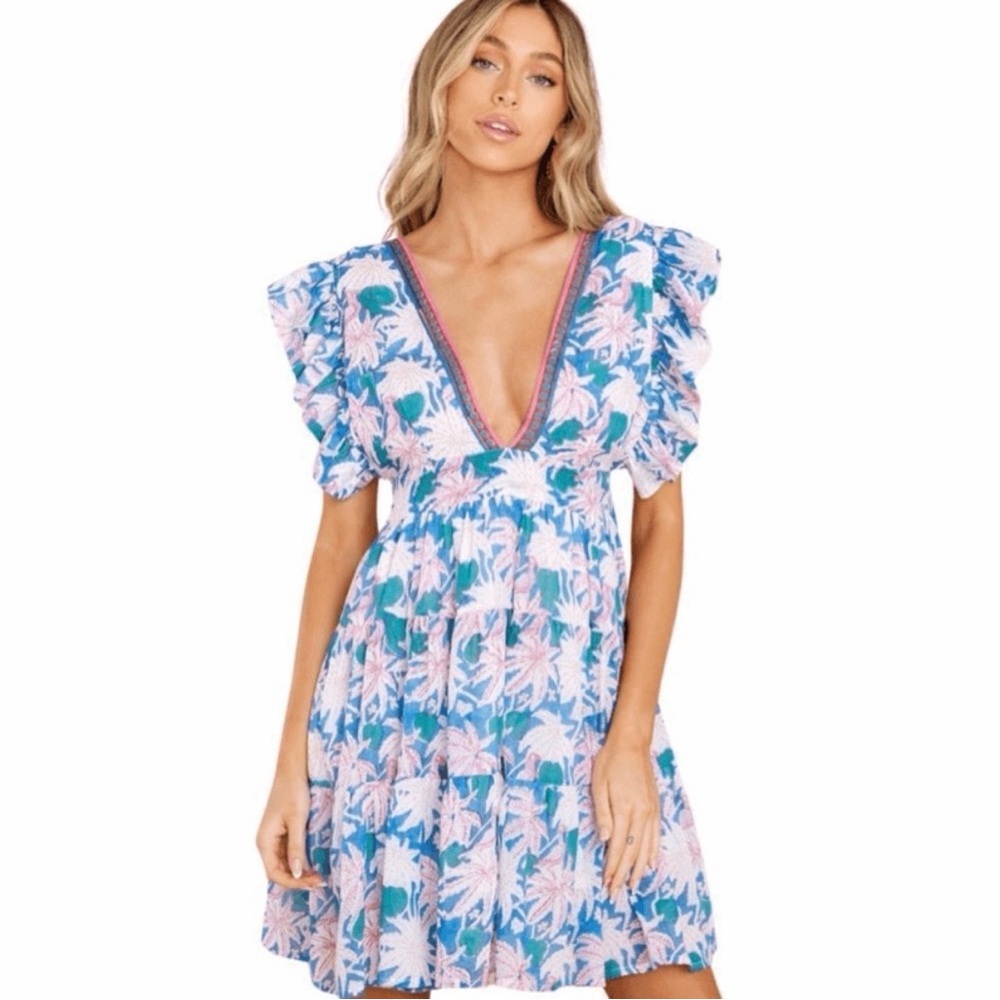 Oliphant Women’s Cayman Lilac Deep V Cross-back Floral Mini Dress Small NWT - Picture 10 of 11